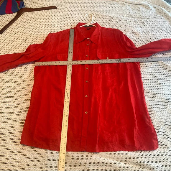 Lauren Ralph Lauren 2X Red 100% Linen Button Up Long Sleeve Shirt Black Label - Picture 11 of 14